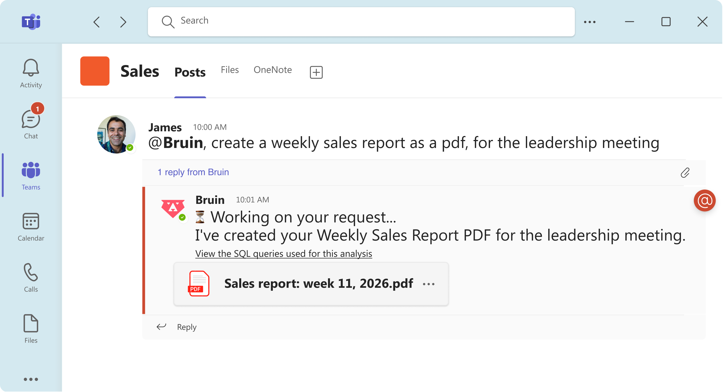 Bruin AI data analyst in Microsoft Teams