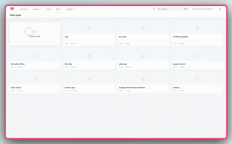 Various demo views of Data Apps